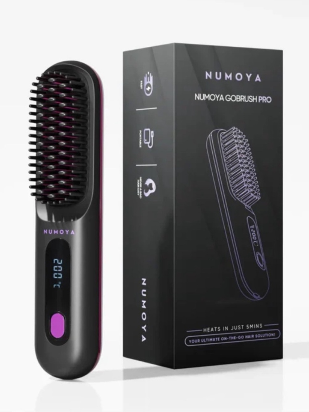 NUMOYA GoBrush Pro Heated Hair Straightening Brush-Black & Pink - NIB